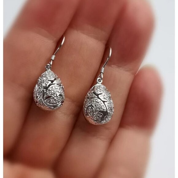 STERLING silver cz damask design dangle drop earrings - Picture 9 of 10